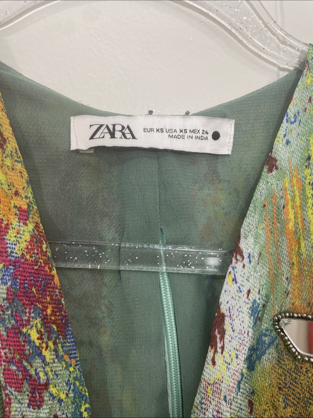 Zara Multicolor Green Draped Camisole with Mirror Accents - Picture 4 of 6